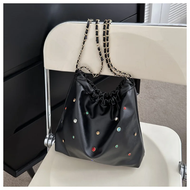 Fashion Luggage & Bags Women's Handbags Shoulder NEW Chain Bucket Bag Drawstring PUMini Black Large Capacity Bolsa Feminina