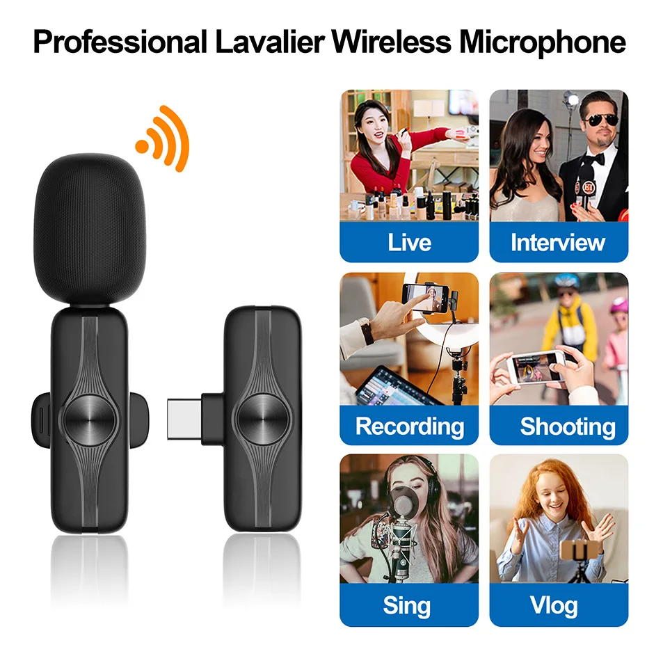 

Professional Wireless Lavalier Microphone Portable Audio Video Recording Mini Mic For iPhone Laptop Facebook Youtube Live Gaming