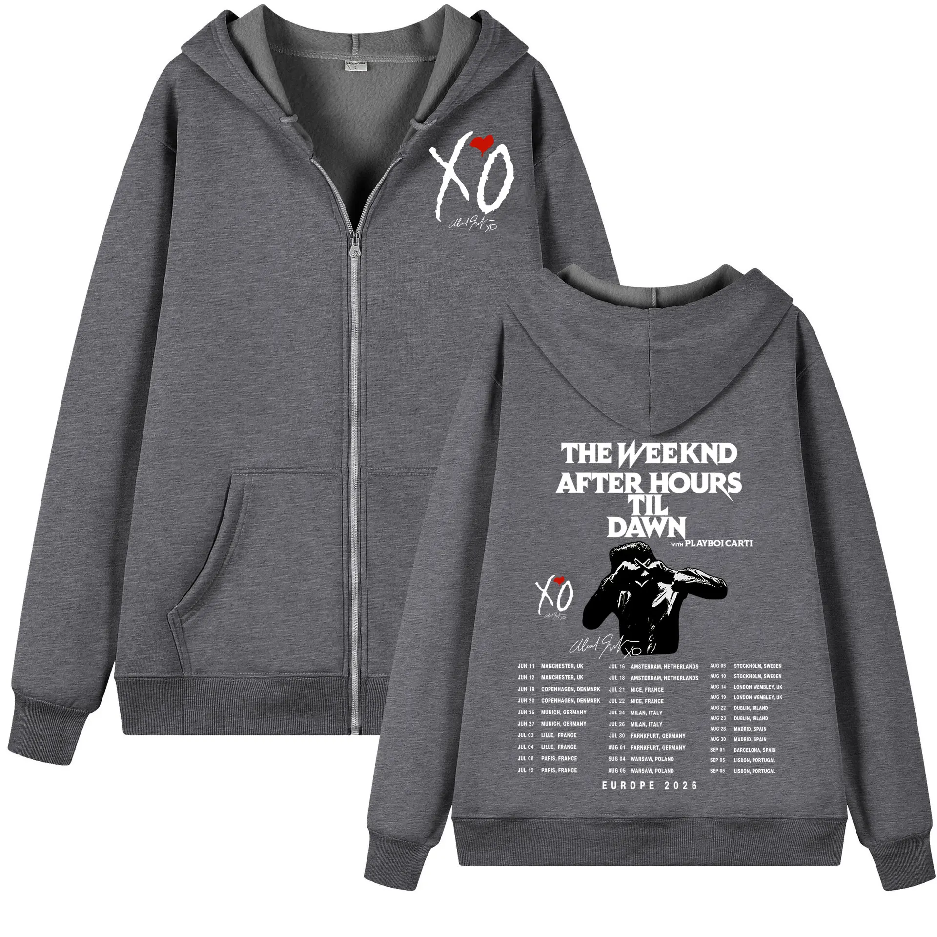 Фото Худи на молнии от рэпера The Weeknd, коллекция After Hours Til Dawn Tour 2026, пуловеры на молнии для мужчин и женщин, модные винтажные толстовки в стиле хип-хоп №3