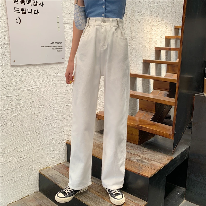 N0046  New high-waisted thin section drape wide-leg denim mopping women's pants jeans