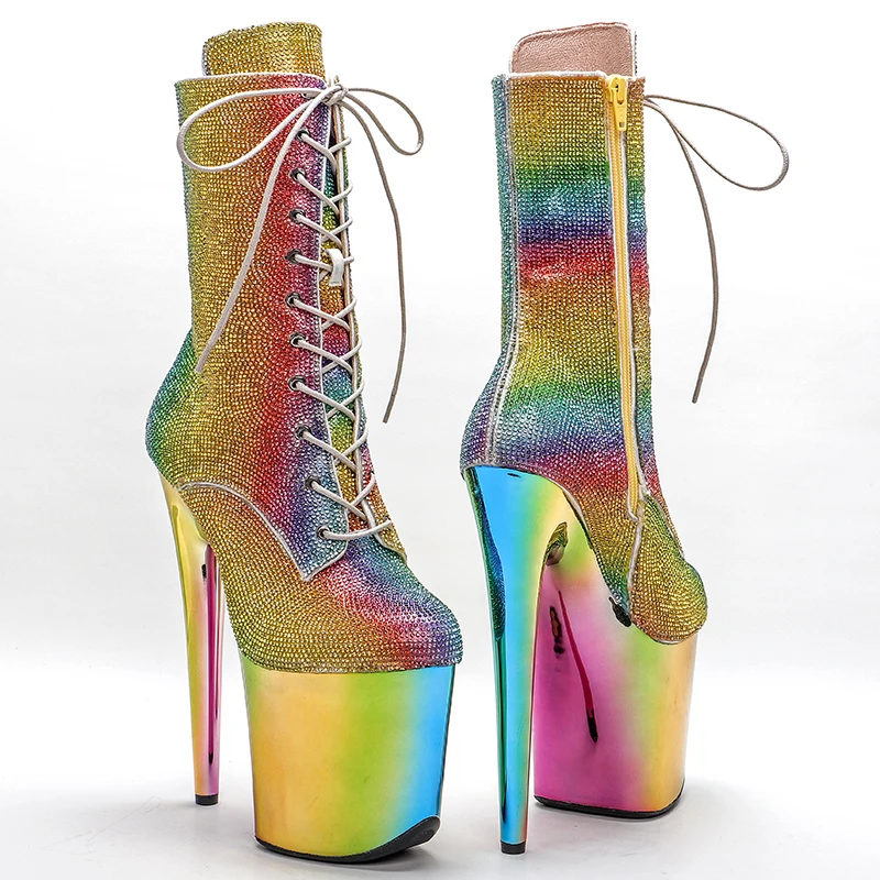 Leecabe 20M/8inch  Colorful rhinestones exotic sexy fashion ahead High Heel platform  Pole Dancing boot