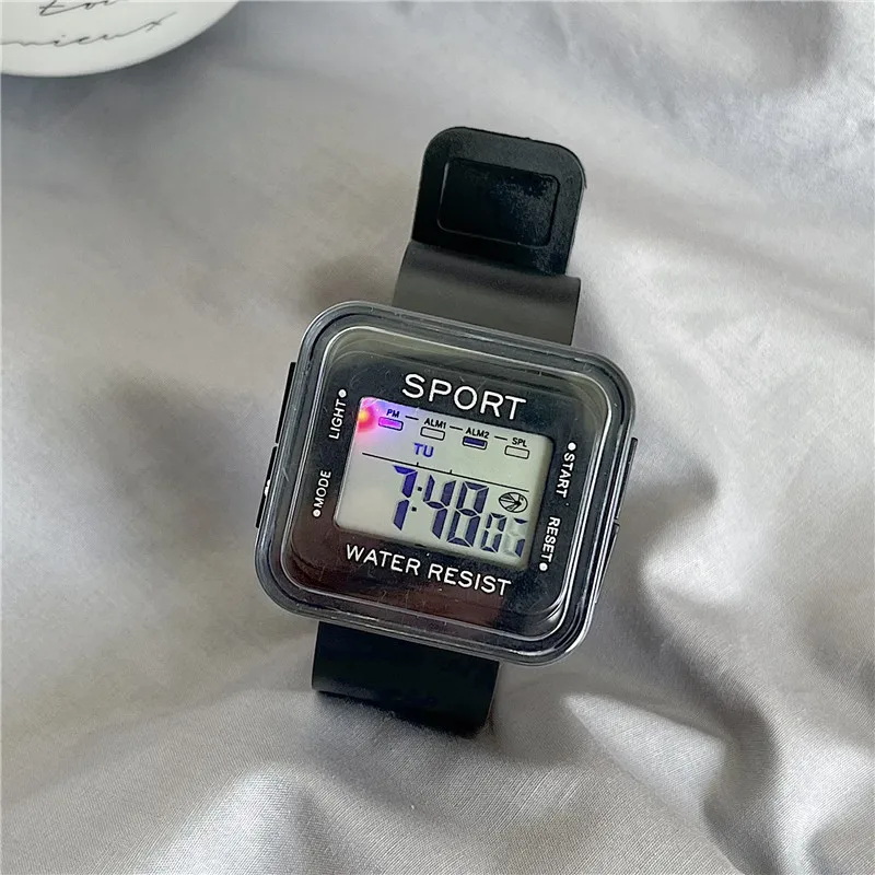 

Спортивные квадратные кварцевые Светодиодные Светящиеся циферблаты, повседневные наручные часы с резиновым ремешком, модные часы, водонепроницаемые наручные часы для женщин
