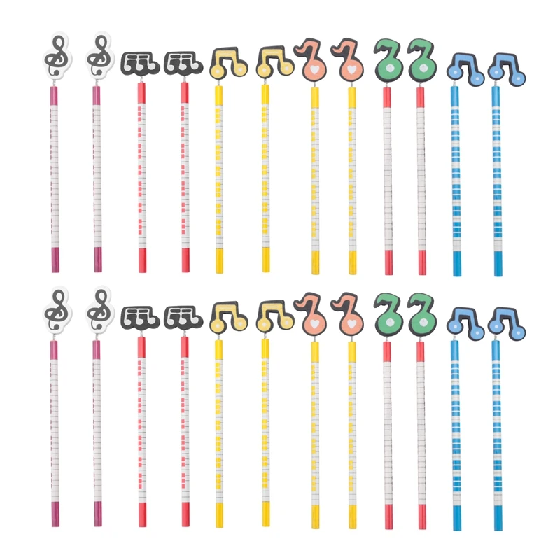 

24Pcs Music Notes Pencils Wooden Colorful Stripe Pencils With Wood Music Note Ornaments For School Students Teachers