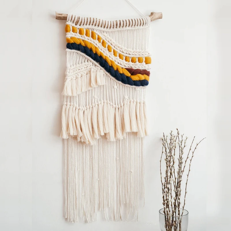 

Nordic Style Handwoven Colorful Wall Hanging Tapestry with Tassel and Fringe for Bedroom Living Room Wall Background Decoration