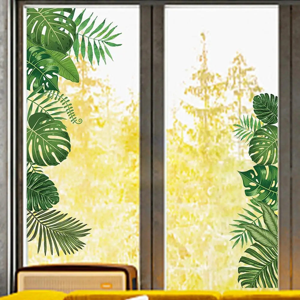 

2 Sheet Tropical Plant Leaves Wall Sticker Green Plants Wall Decal Mural For Home Bedroom Living Room Decor