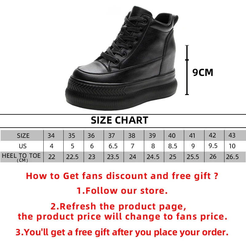 9cm Genuine Leather Platform Wedge Sneakers Hidden Heel Super High Motorcycle Ankle Boots Autumn Plush Women Shoes