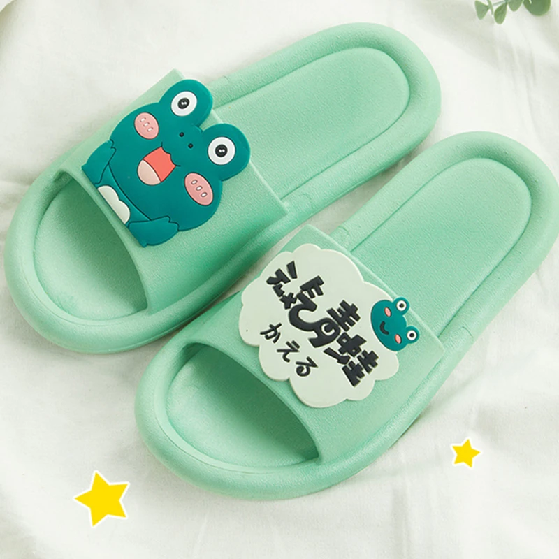 

Anime Cartoon Cute Frog Pattern Women's Slippers Thick Sole Soft Comfortable Non-Slip Sandals Indoor Bathroom Couple Slippers