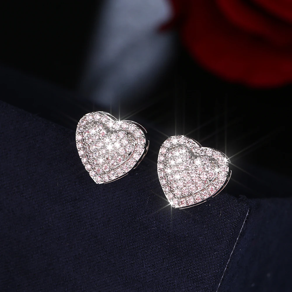 

2022 новый тренд сладкое сердце кубический циркон серьги модные очаровательные серебряные серьги-гвоздики для женщин ювелирные изделия свадебные подарки