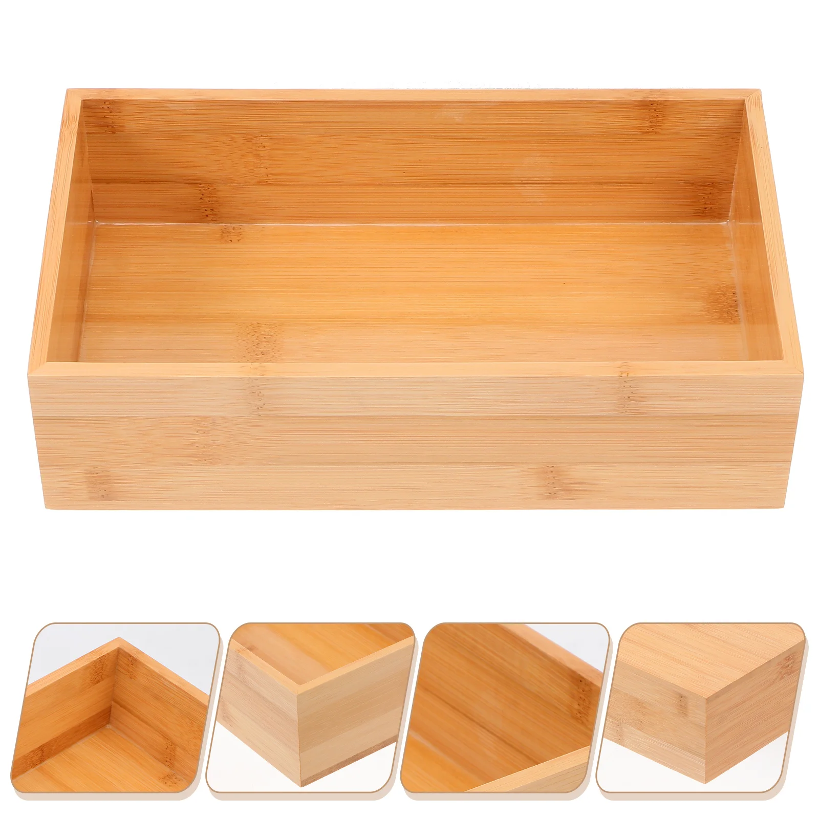 

Organizer Storage Tray Box Bamboo Kitchen Cutlery Wood Bin Drawer Silverware Utensil Sundries Storing Open Bins Wooden Stackable