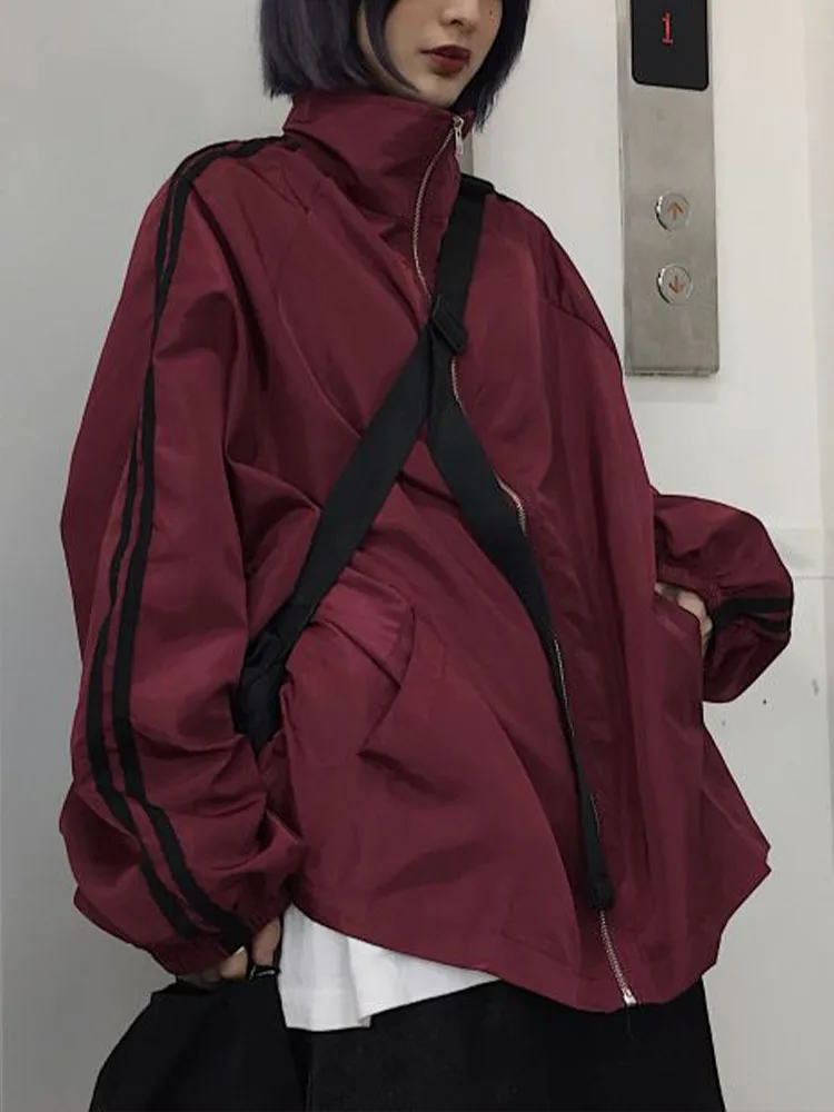 

Harajuku Oversized Jacket Women Autumn Long Sleeve Zipper Windbreaker Coat Vintage Fashion Couple BF Style High Street Outerwear
