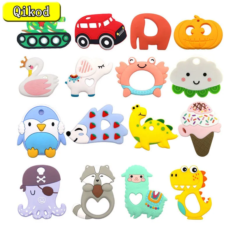 

Зубные кольца из пищевого силикона, животные, динозавр, детское кольцо, прорезыватель, для младенцев силиконовые, жевательные подвески, подарок для детей, игрушки для малышей