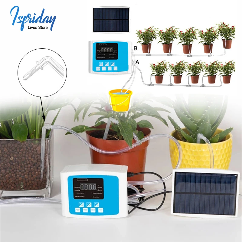 

1/2 Pump Intelligent Solar Watering System Plant Automatic Drip Irrigation Kit Timer Setting for Home Potted Flower Garden Plant
