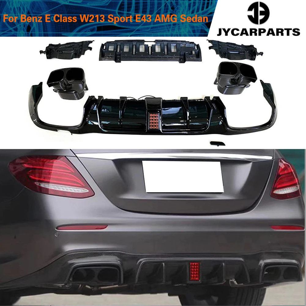Difusor de parachoques trasero PP para Mercedes Benz Clase E W213 Sport E43 AMG Sedan 2017-2020, difusor de parachoques trasero, terminales de escape