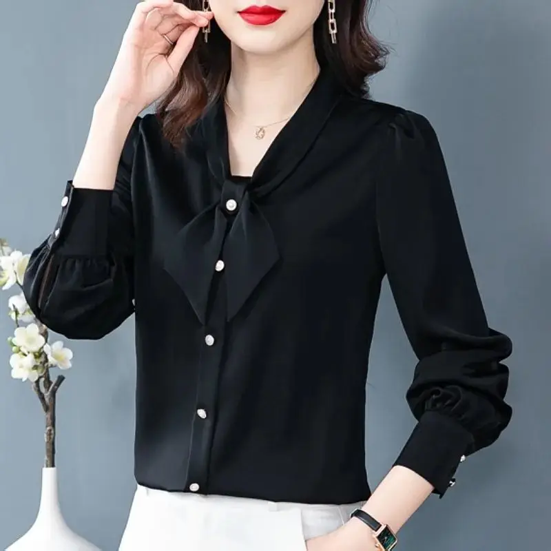 Женская атласная рубашка с бантом элегантная офисная блузка в Корейском стиле
