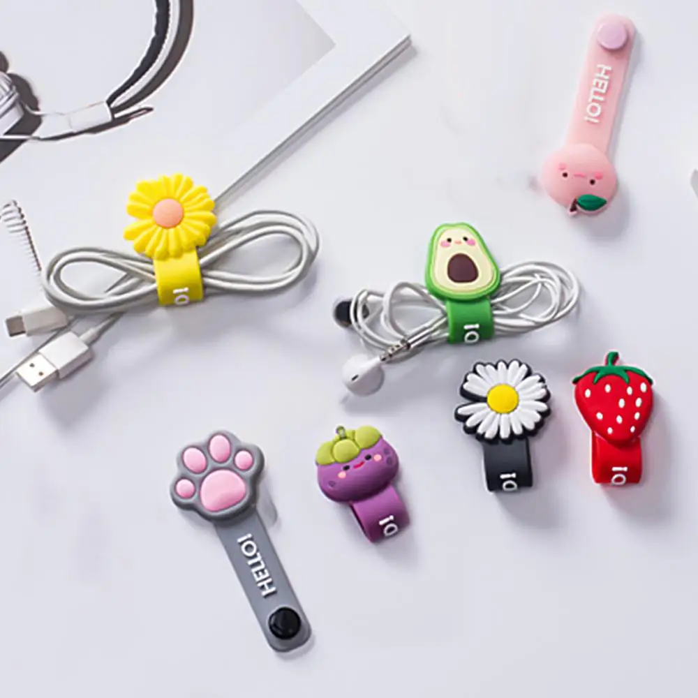 

Органайзер для проводов и кабелей для наушников, силиконовый портативный мультяшный органайзер для намотки кабеля