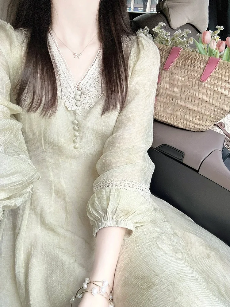 Плюс размер Нежный ветер Французское платье с v-образным вырезом и длинными