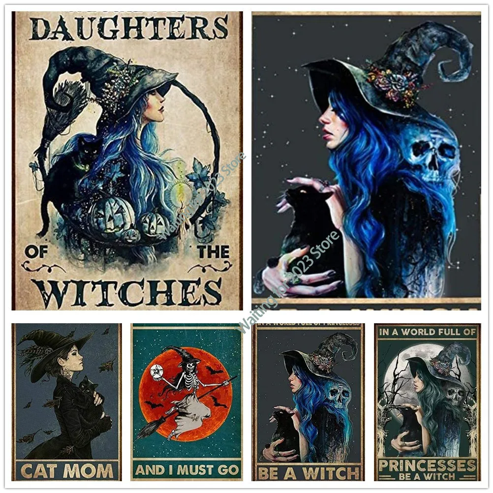 

Witch Cat Lovers Cat Mom Metal Tin Poster Indoor & Outdoor Home Bar Coffee Kitchen Wall Decor Halloween Painting Metal Plate