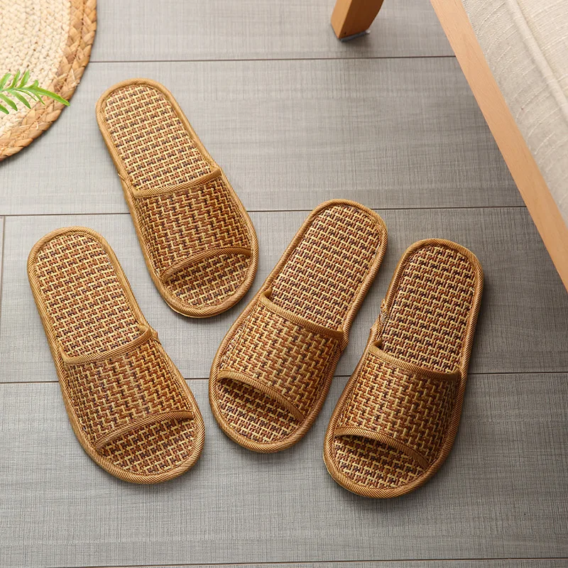 

2023 Spring and Summer Bamboo Woven Rattan and Grass Lovers Straw Mat Slippers Indoor Wooden Floor Home Linen Slippers