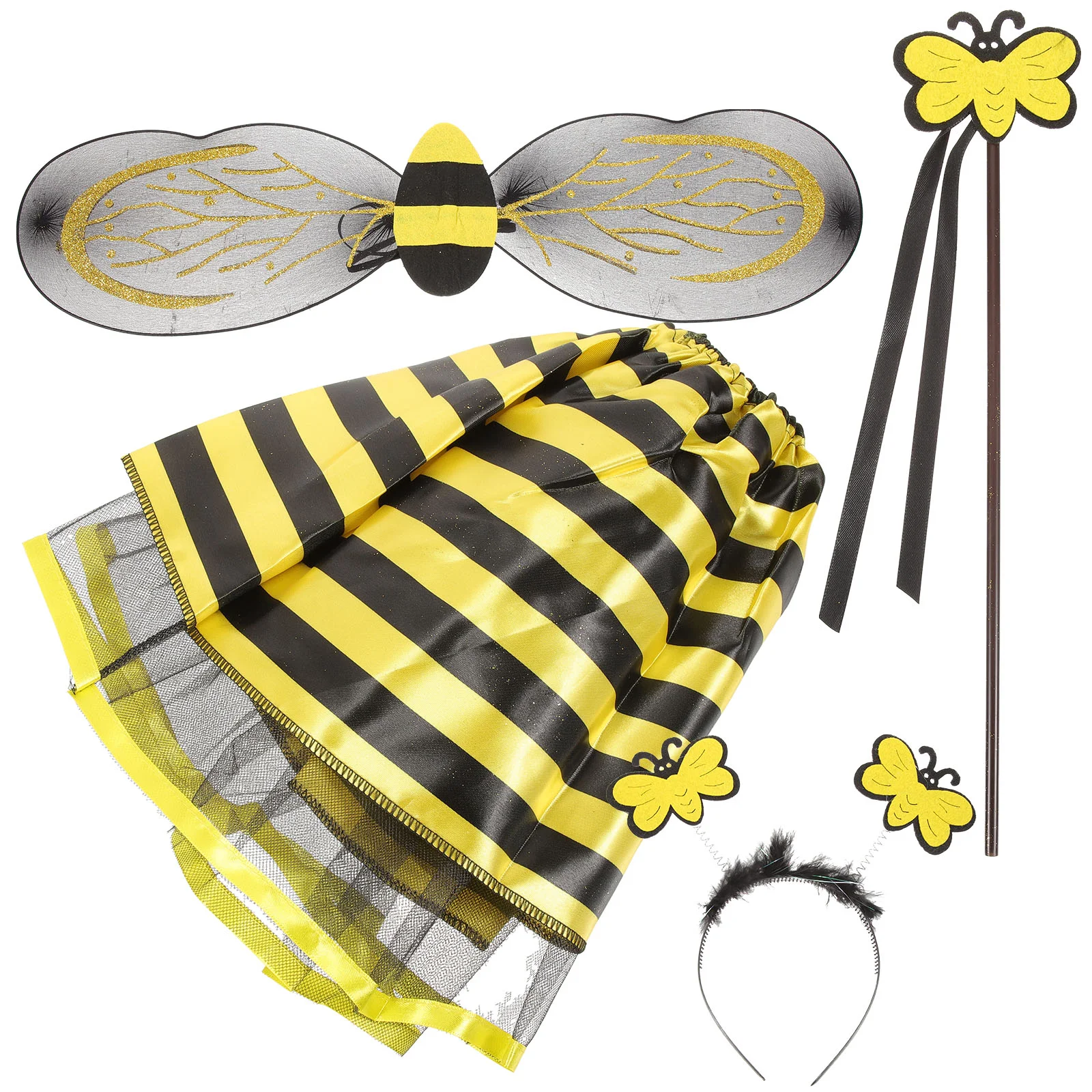 

1 Set of Kid Bee Costume Cosplay Props Headband Skirt Wand Wing Cosplay Party Prop