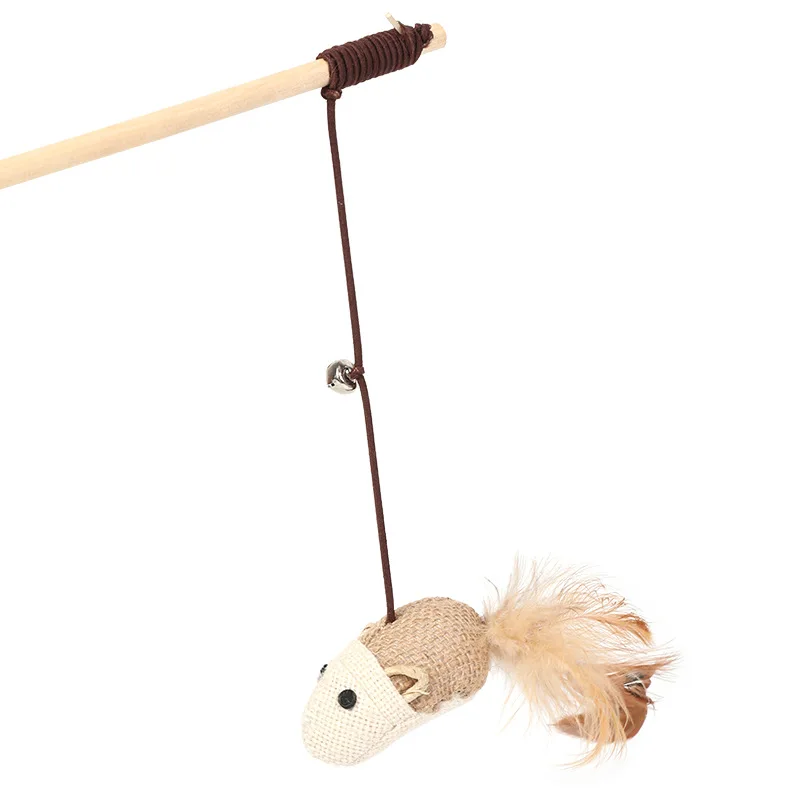 

Funny Cat Stick Hemp Rope Wooden Handle Interactive Training Mouse Bird New Cat Accessories Pets Kitten Toys with Bell