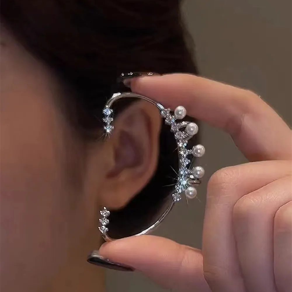 

2022 New Zircon Shiny Fashion Unique Beautiful Earring Pearl Left Ear Single Ear Hook Party Jewelry Exquisite Gifts Wholesale