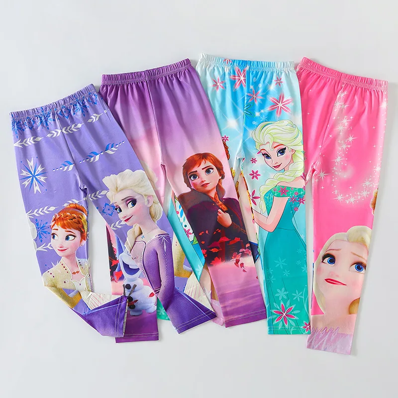 

Cotton Girls Pants Cartoon for Children Frozen Anna Elsa Spring Autumn Baby Girl Pink Blue Trouser Lace Kids Legging 2-8Y