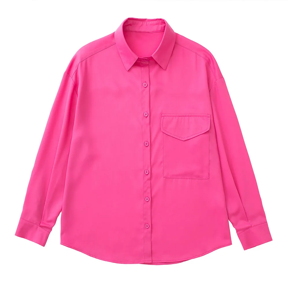 

Новинка Весна 2022, женская модная универсальная шелковая атласная текстура, свободная рубашка, топ с отворотом, женская рубашка с длинными р...