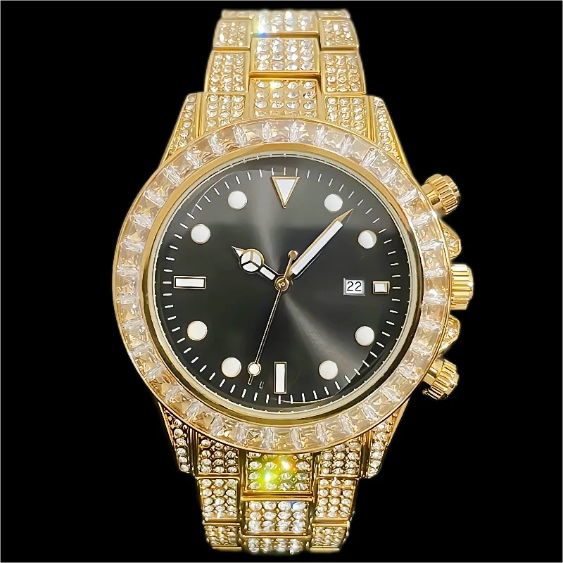 

Часы MISSFOX мужские Кварцевые водонепроницаемые, роскошные модные спортивные, в стиле хип-хоп, с ледяным бриллиантом, с автоматической датой, золотистые, 2023
