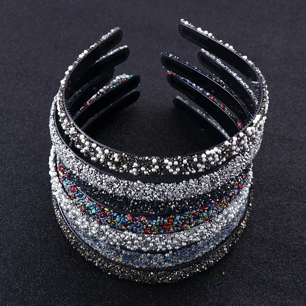 

Simulated Crystal Pearl Rhinestones Headbands Luxury Hair Accessories Hairbands Sparkly Padded Hair Bands Headdress Women