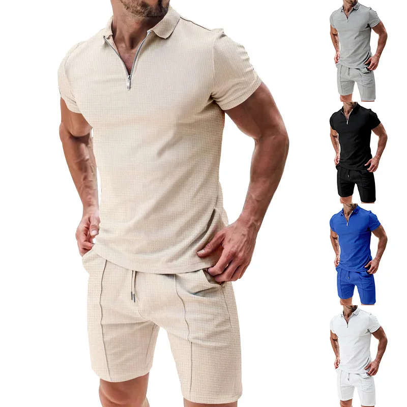 Mens Set Short Sleeve Shorts Casual Suit Summer Solid Color Casual Loose Lapel T-shirt Suit Men