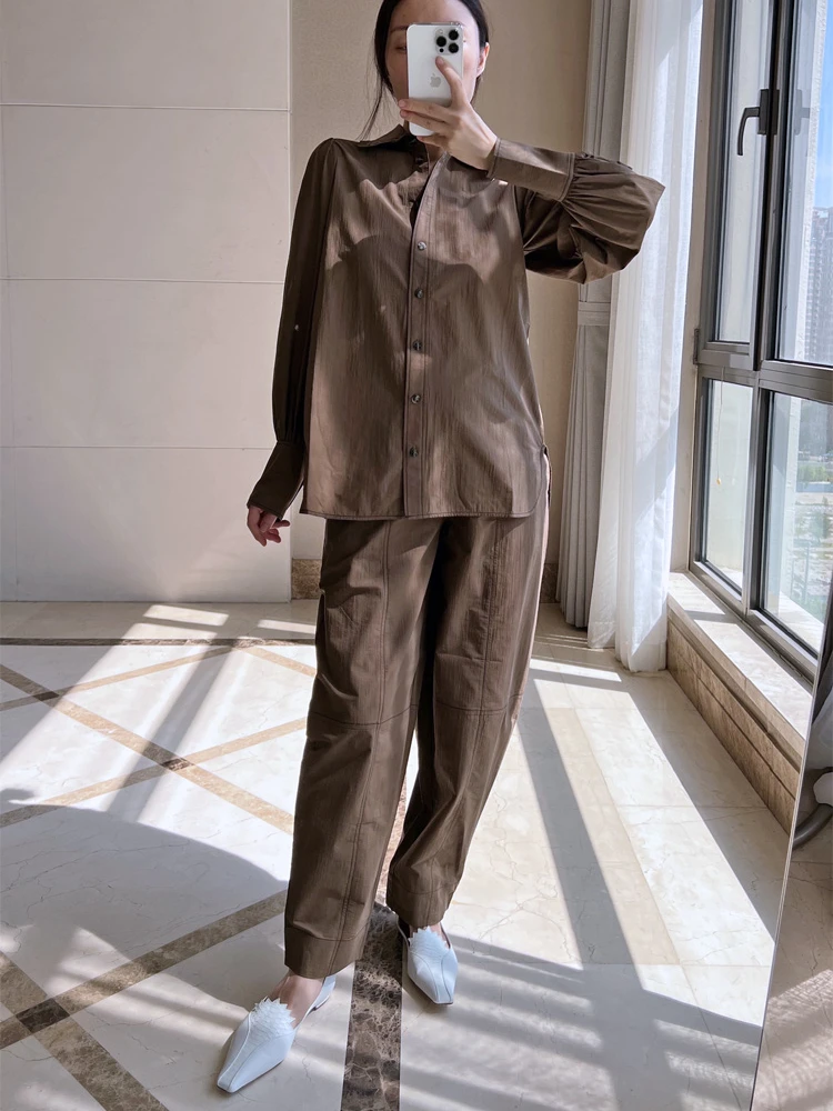 

Осенняя блузка 2022 с воланом кокон повседневные брюки/рубашка для женщин