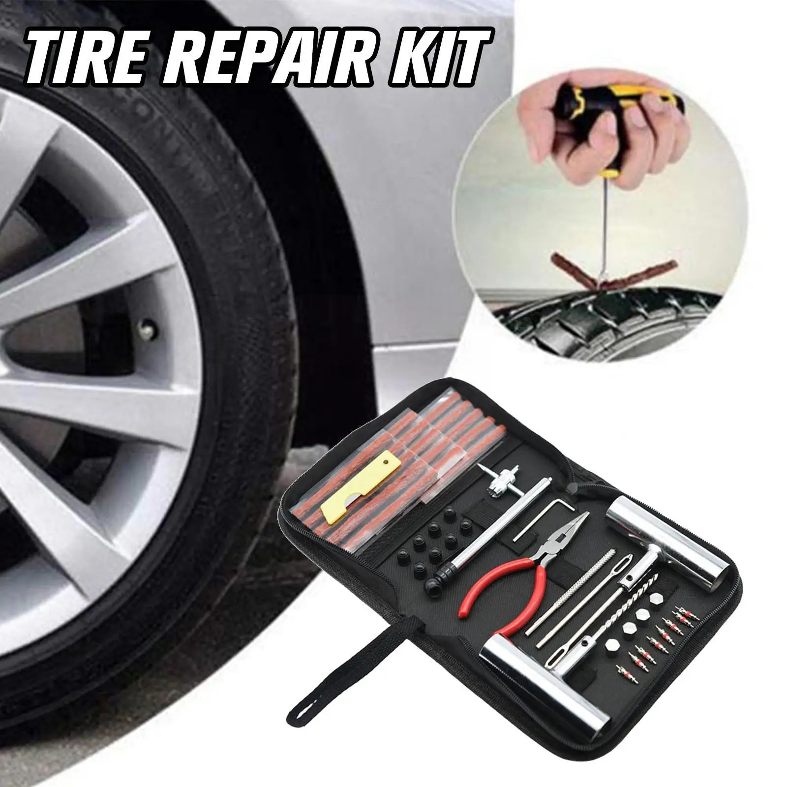 

46PCS Motorcycle Anti-puncture Kit Flat Tyre Repair Original Kit Set Repair Tires Tire Patch Tools Automotive Tubeless Repa D4B3