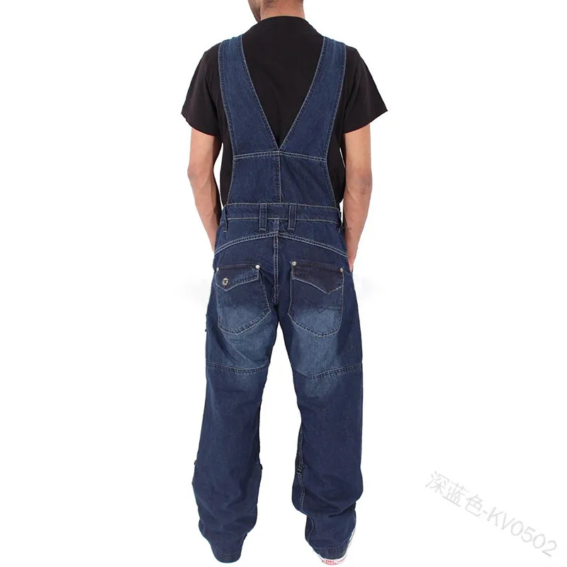 Engineer All-match Overalls Men's Cargo Denim Trousers Simple Multi-pocket Loose Casual Jumpsuit American Straight Jeans Pants