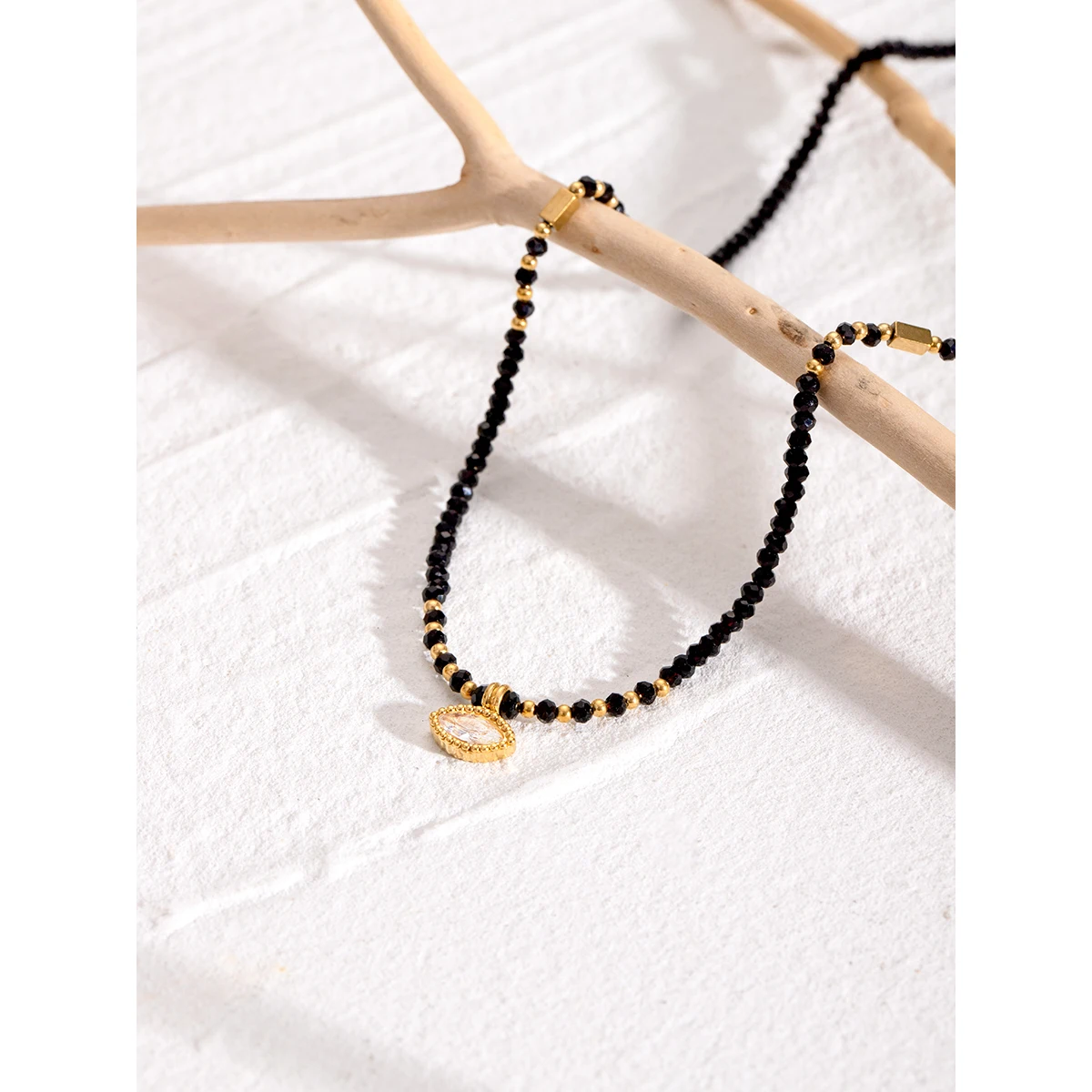 Черный желчный белый конский глаз циркон кулон из бисера ожерелье нержавеющей