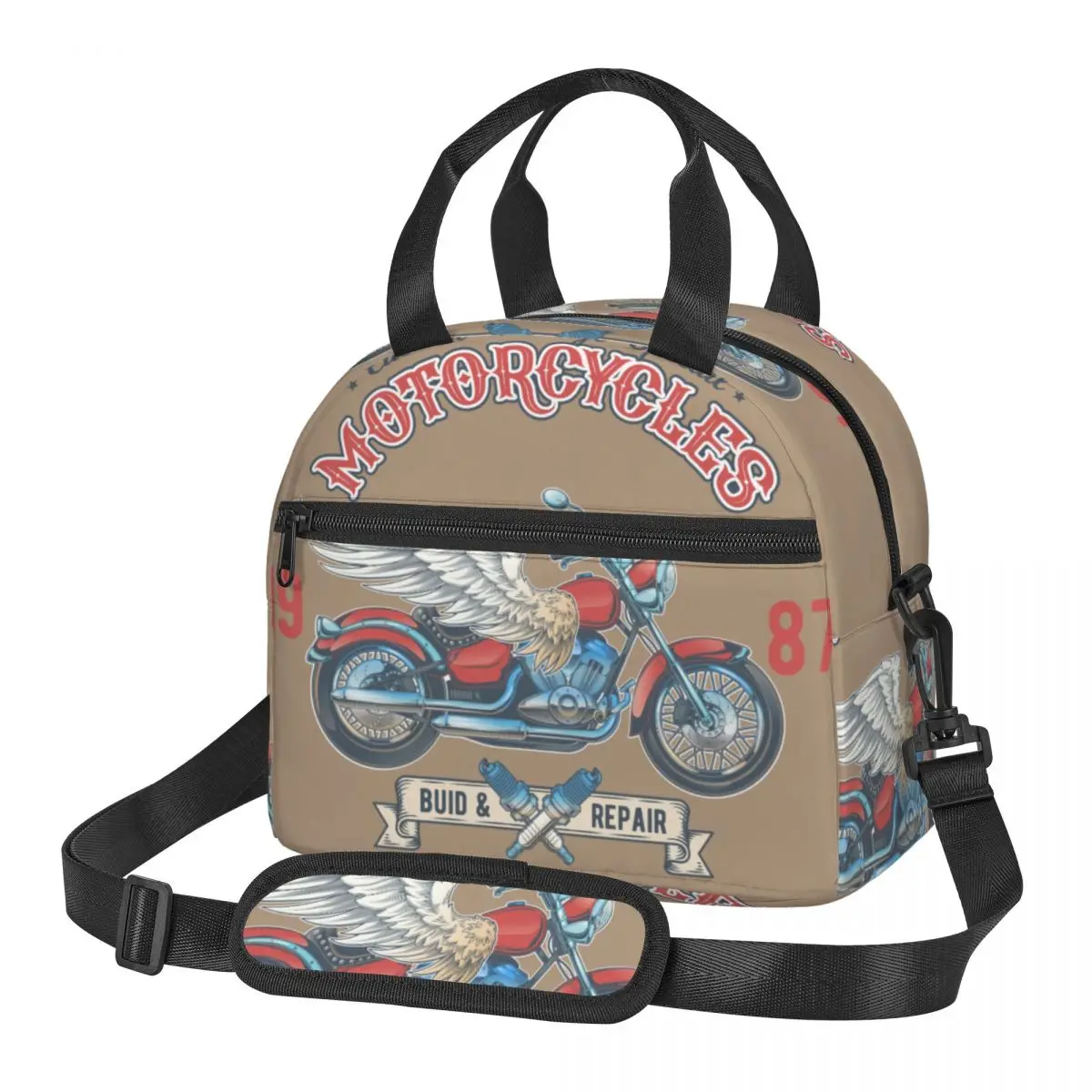 

Insulated lunch bag For Kids Vintage Badges With Motorcycle Cooler Bag Thermal bag Portable Lunch Box Ice Pack