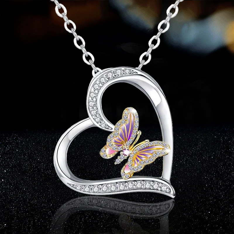 Collier papillon couleur cœur à la mode  bijoux animaux  pendentif en Zircon pour Couple  colliers