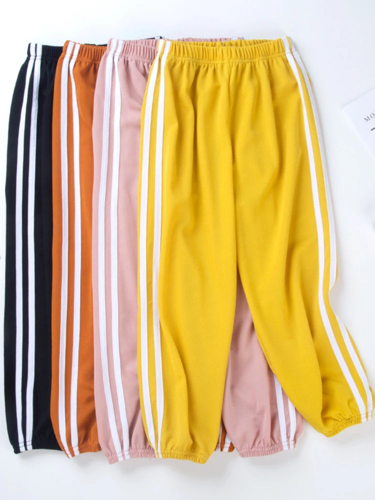 

Детские летние яркие спортивные брюки с защитой от фотографий мягкие брюки для мальчиков и девочек детские брюки с полосками по бокам