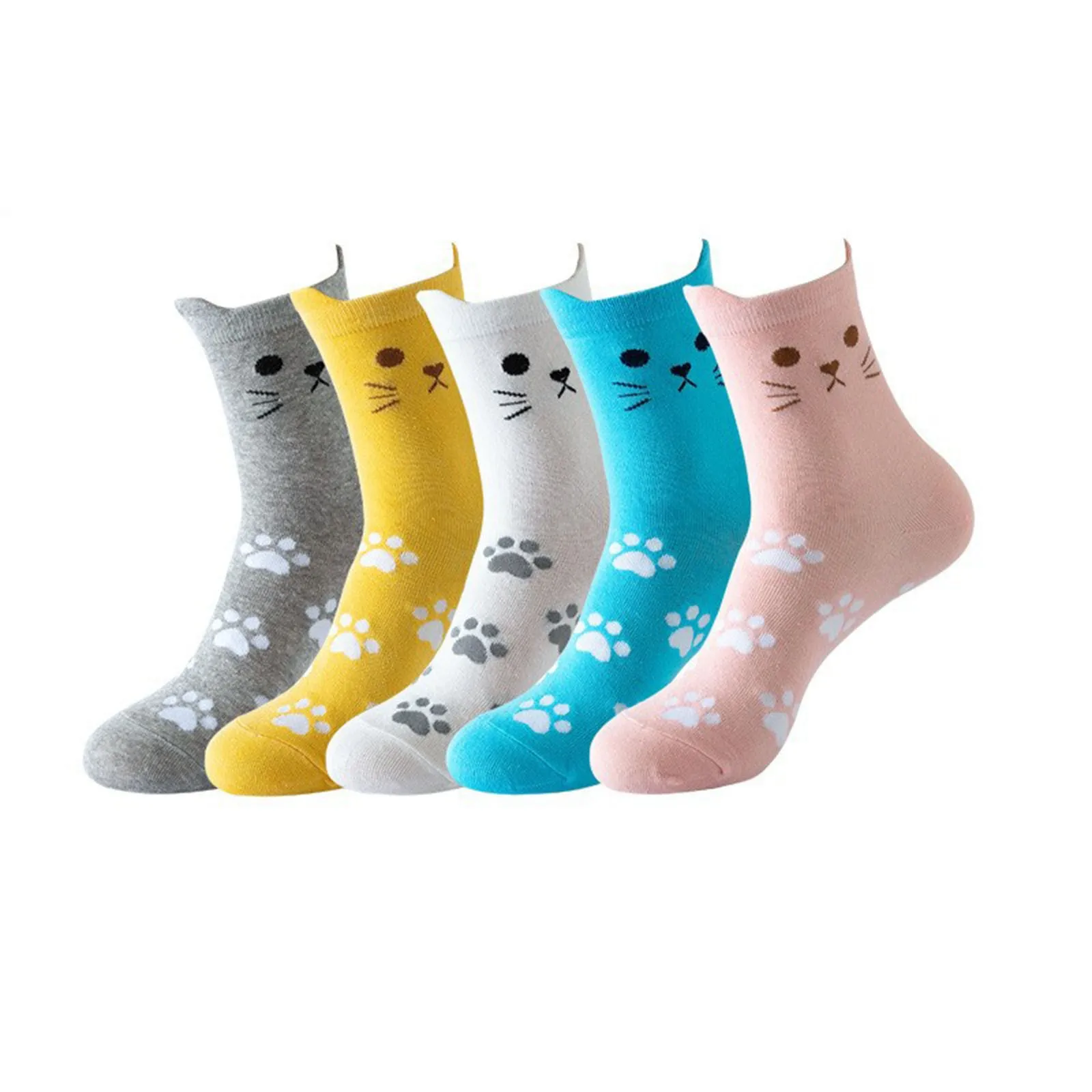 

Women's Winter Cartoon Cat Mid Tube Cotton Socks 5 Pair Set under 25