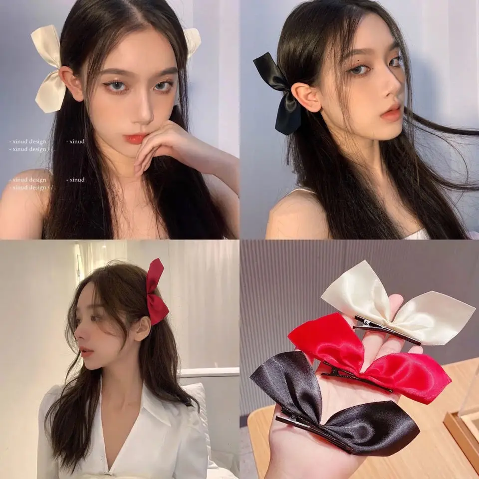 

2pcs/set Elegant Solid Color Bows Hair Clips For Women Korean Sweet Hairpins Hair Accessories Girls Fashion Barrettes Headwear