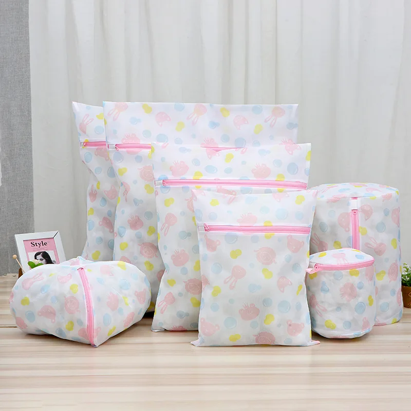 

4/5/6pcs Wash Bag Printing Foldable Clothes Cleaning Protect Net Laundry Bag Polyester Mesh Underwear Bra Home Storage C90