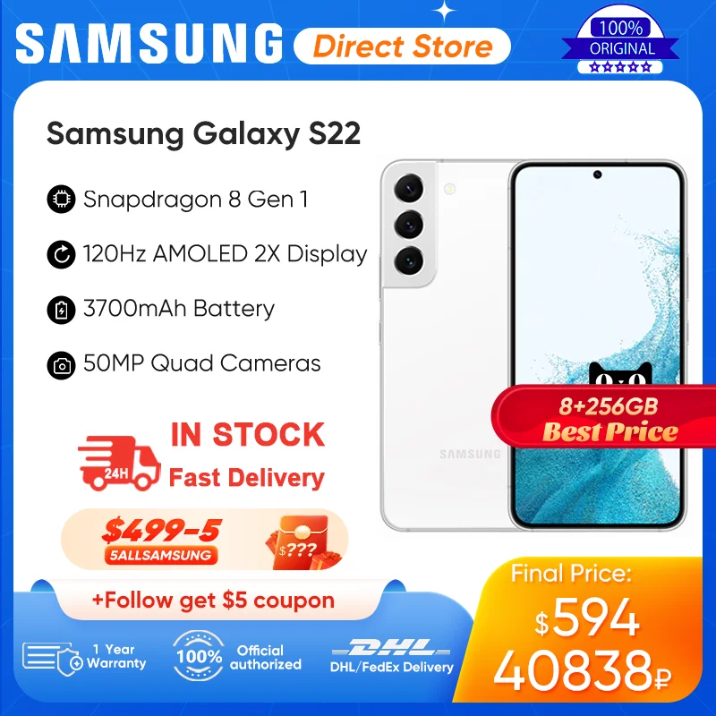 Samsung Galaxy S22 5G Phone, Qualcomm SM8450 Snapdragon 8 Gen 1 Android 12 Smartphone, 120Hz AMOLED 25W Fast Charge Mobile phone