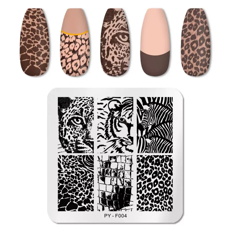 

PICT YOU 6cm * 6cm Square Leopard Nail Stamping Plates Animal Patterns Stencil Tools Stainless Steel Nail Art Stamp Design