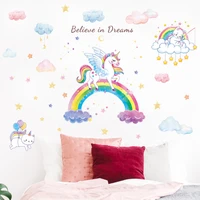 6090cm cartoon rainbow unicorn sticker diy scrapbooking girl bedroom bedside wall decoration self adhesive wall scene stickers
