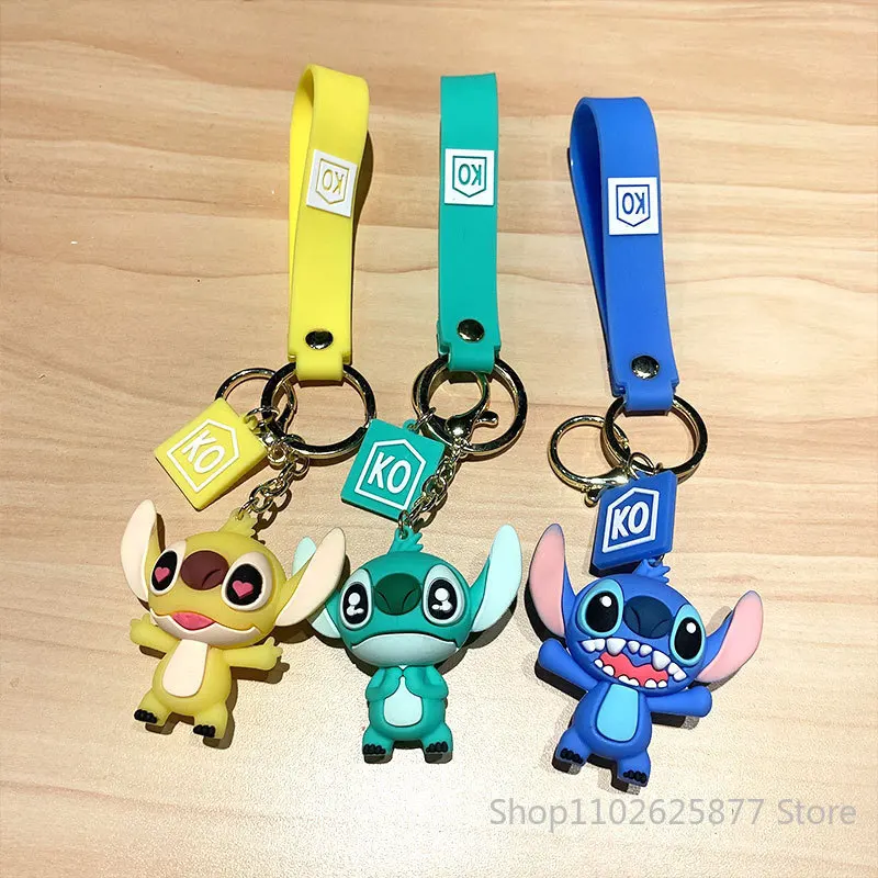 

Disney Mickey Minnie Stitch Angel Donald Duck Daisy Keychains Backpack Ornament Car Keyring Cute Three-dimensional Doll Pendant