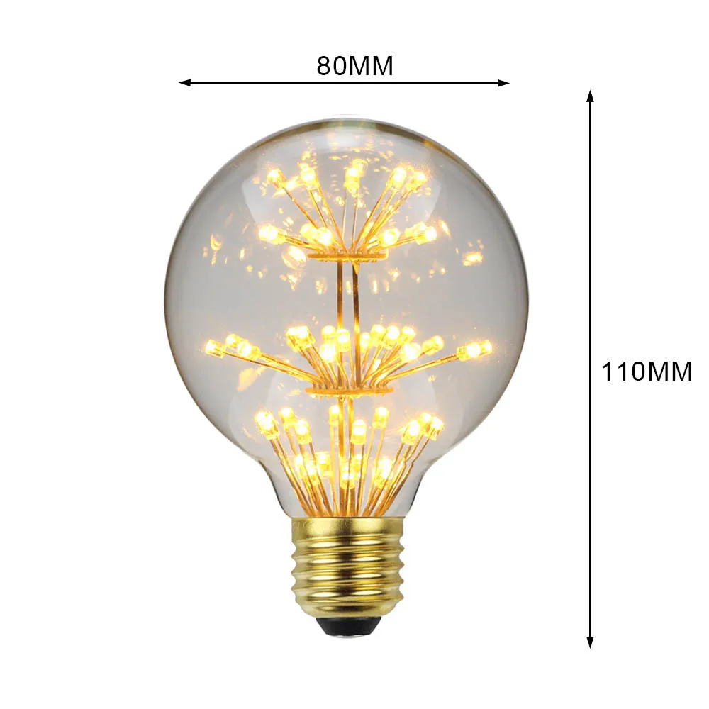 Фото TIANFAN G80 Starlight LED, 2 шт., 3 Вт (15 Вт, Eq), романтическое свечение 2200 К, основание E27, облачная нить, прозрачное стекло, 220 В №3