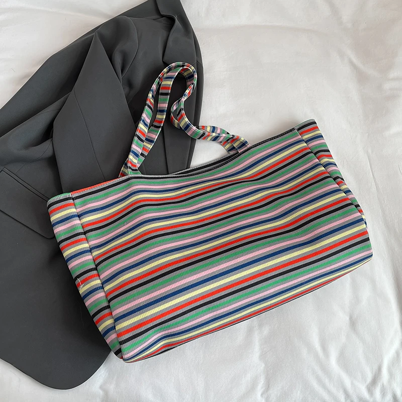 Модная универсальная Вместительная женская сумка-тоут в полоску на одно плечо