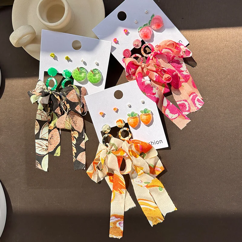 

Summer Jewelry Cute Fruit Earrings Set Acrylic Carrots Cloth Tassel Dangle Earings for Women Simple Trendy Party Jewelry