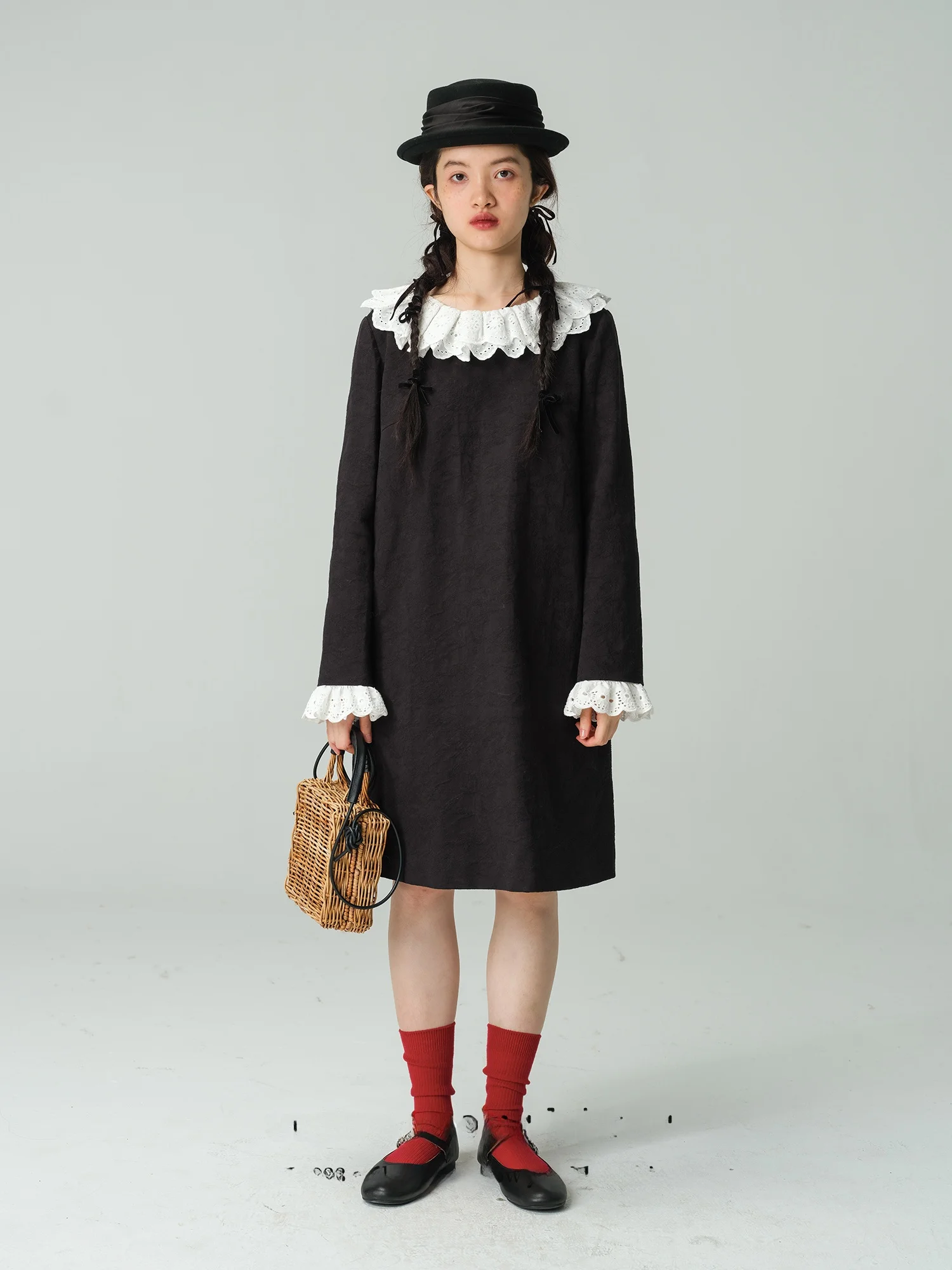 Women Stars Birds Retro Palace Lace Collar Jacquard H-Type Heavy Industry Dress