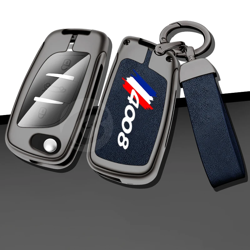 

Zinc Alloy Leather Car Key Case Fold Cover for Peugeot 4008 Custom Logo Protective Keychain Keyless Auto Interior Accessories