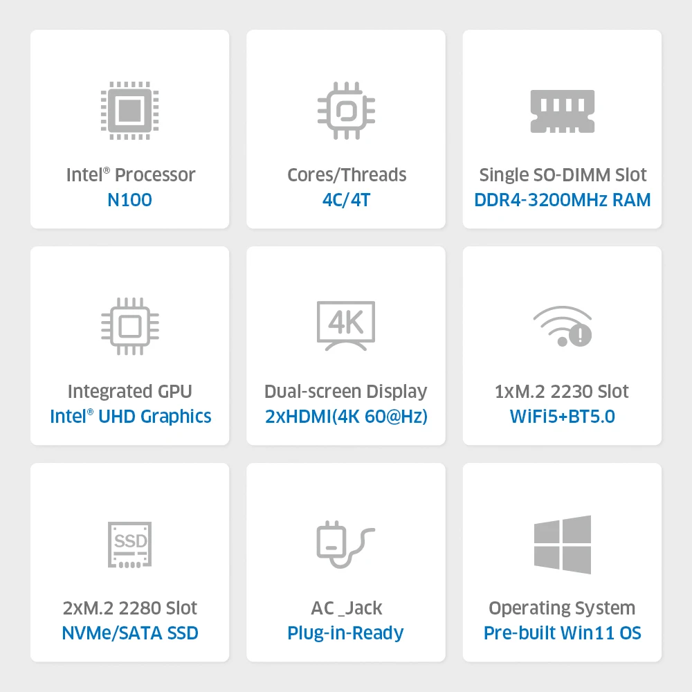 Maxtang Nas N100 Мини-ПК 2LAN Intel 12-й DDR4 16G 500G PCIe3.0 M.2 SSD Предварительно установленный Windows11 WIFI5